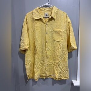 Jamaica Jaxx Men Button Up Shirt XXL Yellow Floral 100% Silk‎ Hawaiian Jacquard